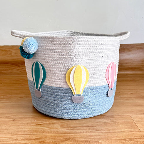 Hot Air Balloons - Blue Rope Personalised Storage Basket